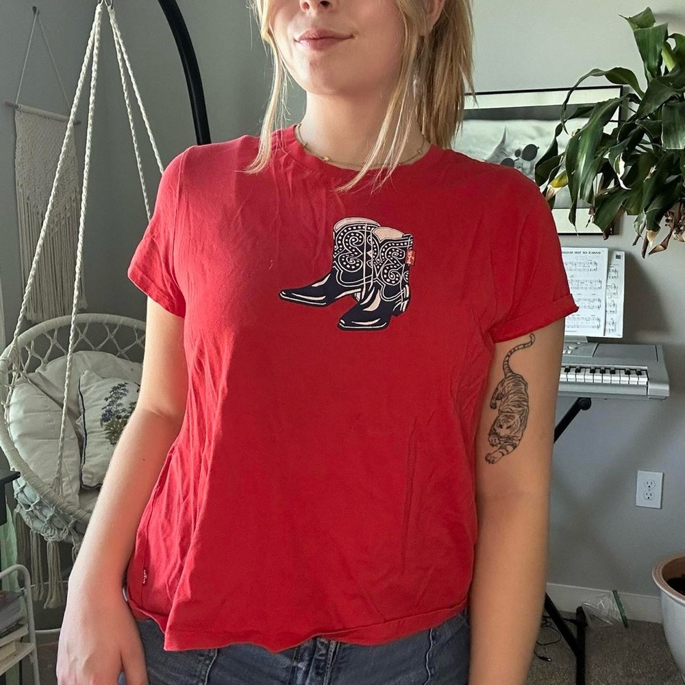 Levi's Red Short Sleeve Tee with Boot Graphic